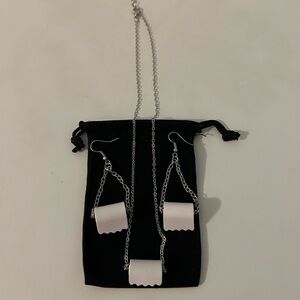 Toilet Paper Roll Sterling Silver Necklace w/Matching Pierced Dangle Earrings